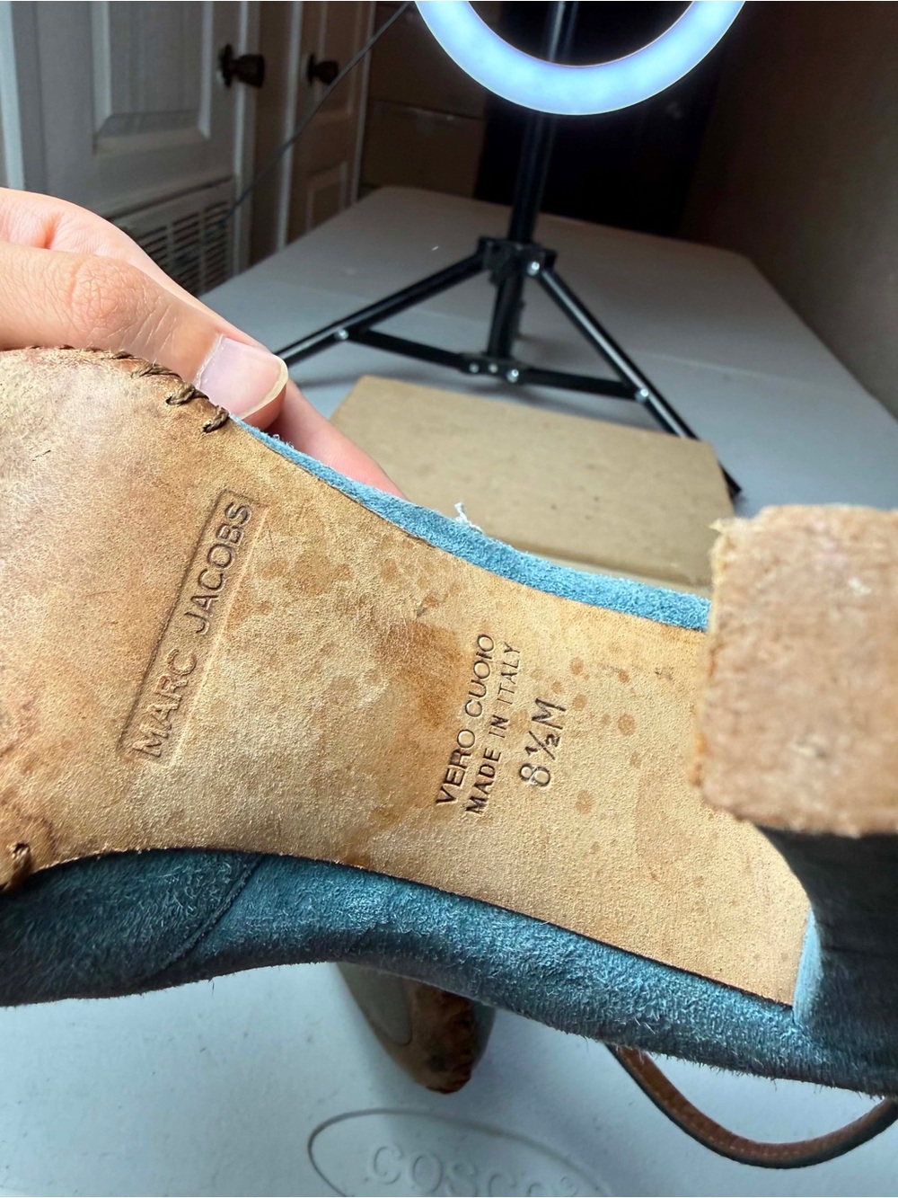 Marc Jacobs dusty blue suede heels Sz 8.5 Broken hook - Picture 13 of 13